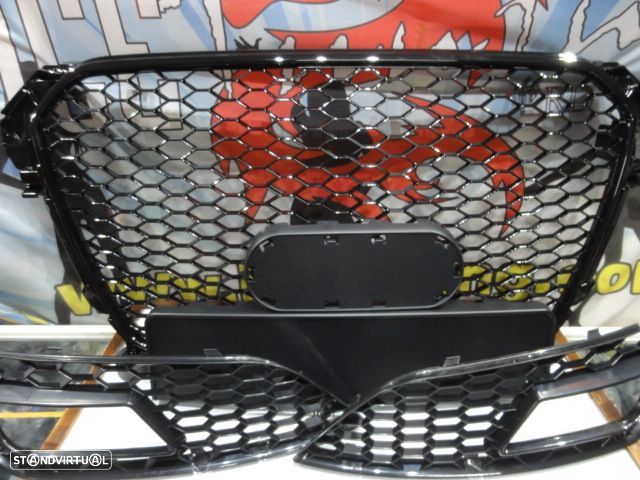 Grelha frontal + grelhas faróis nevoeiro Audi A4 B8 11-15 RS LOOK preto brilhante +suporte símbolo - 4