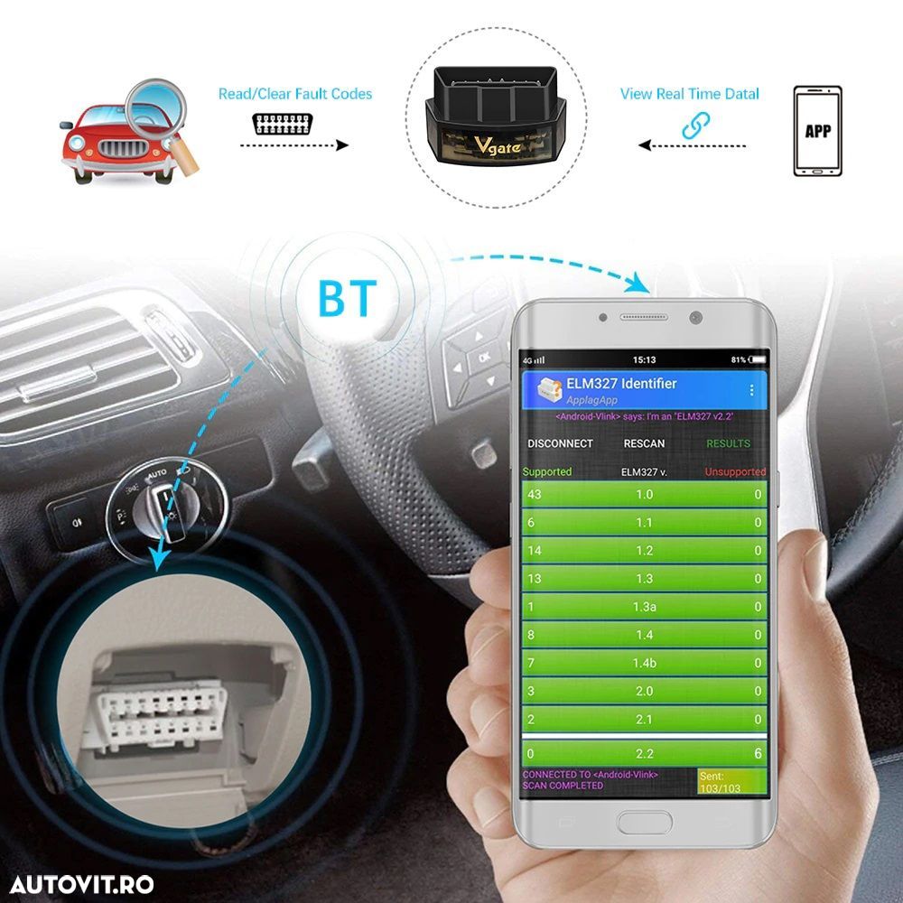Diagnoza Auto Vgate iCar Pro, Bluetooth 3.0, Android, Multimarca, OBD2 - 8