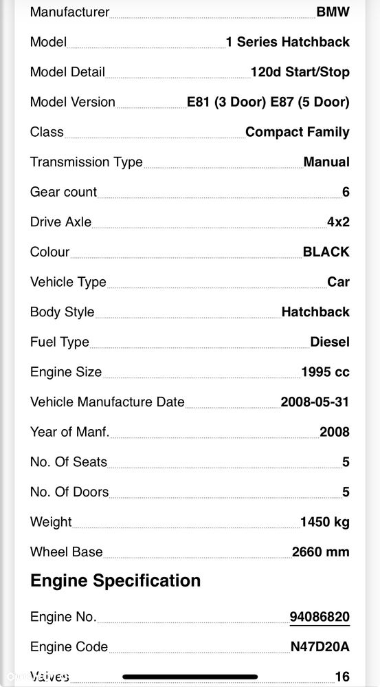 SKRZYNIA BIEGÓW 6 BIEG 1069301097A BMW E81 E87 E60 E61 2.0 D 177 KM LIFT 03-10 N47 BMW e81 E87 - 5
