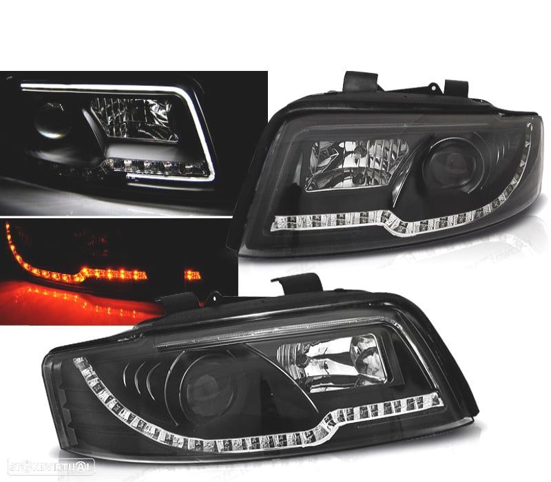 FARÓIS AUDI A4 00-04 LED TUBE LIGHTS PRETOS - 1