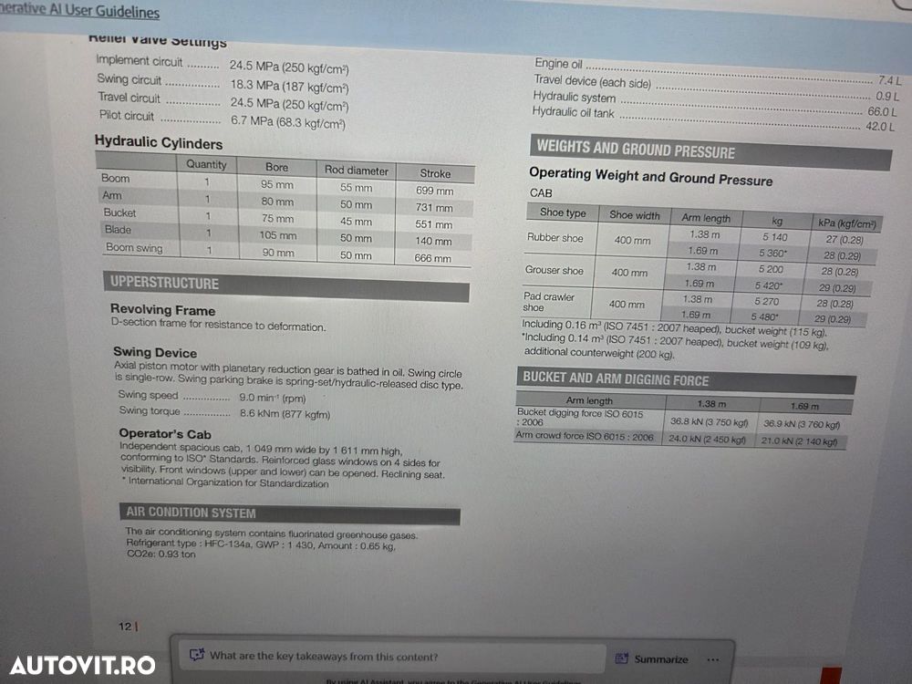 Hitachi ZX55, 2023, 879h, 5,5 tone, CUPLA RAPIDA+3 CUPE NOI, senile cauciuc 90% bune, Inst picon pe brate, A dous inst hidr pe brate, Aer conditionat, Ad sapare 5m, STARE CA NOU, posibilitate leasing-PROMOTIE 46.900 EUR+tva - 27