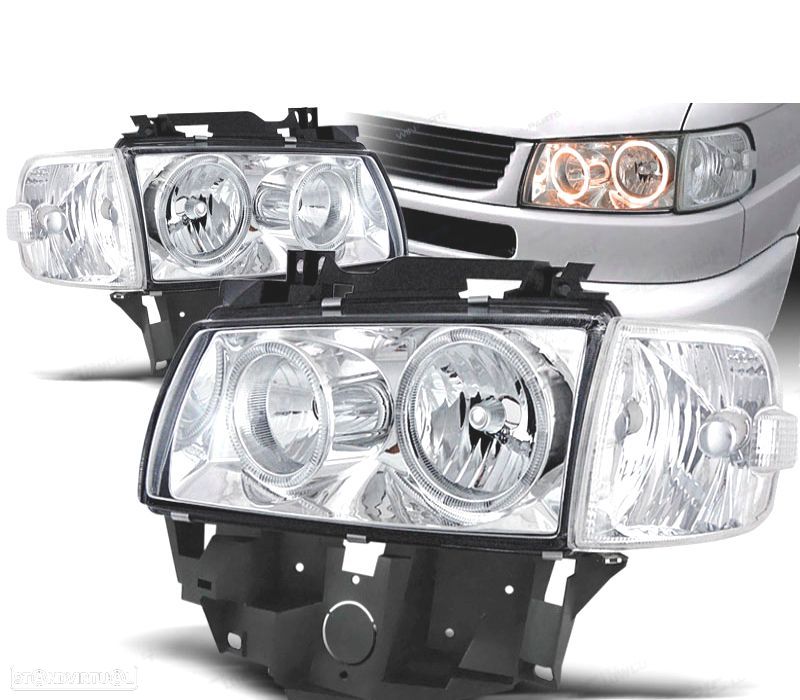 CONJUNTO DE FARÓIS PARA VOLKSWAGEN VW T4 MULTIVAN 96-03 ANGEL EYES CROMADOS - 1