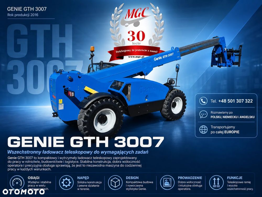 Genie GTH 3007 / 4X4 / NISKIE MOTOGODZINY / WIDŁY + ŁYŻKA / WOM / PO SERWISIE / 1WŁ / MOŻLIWOŚĆ TRANSPORTU - 2