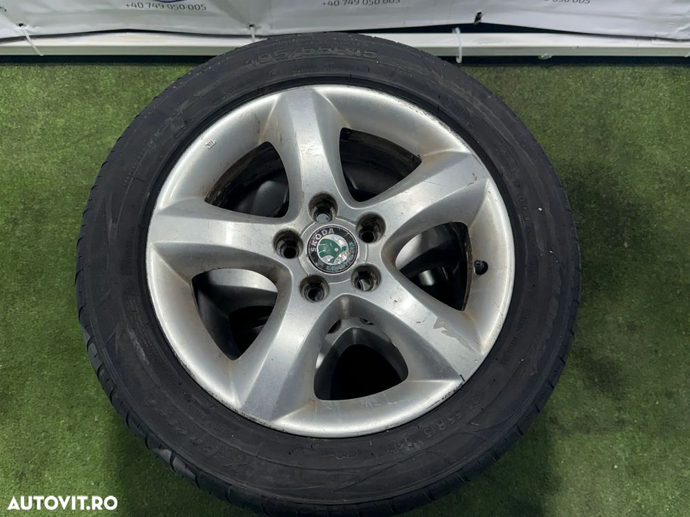 JANTE SKODA R15 / 5x100 / FABIA AMBIENTE II FAB / 195/55 R15 85V / 6JX15 ET43 / 5J0601025A+ CAUCIUCURI (X4) - 2