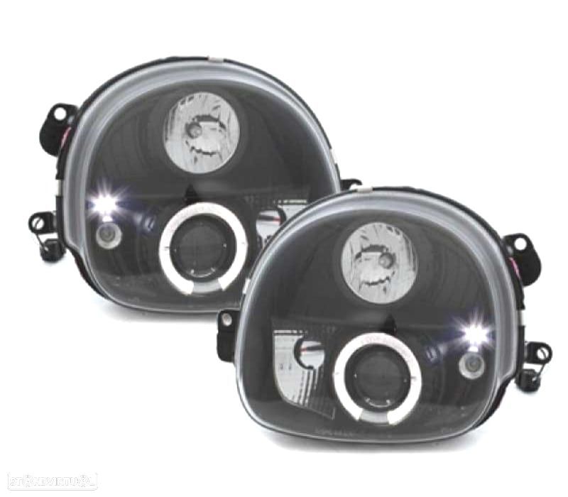 FARÓIS FRONTAIS RENAULT TWINGO 93-07 ANGEL EYES FUNDO PRETO - 1
