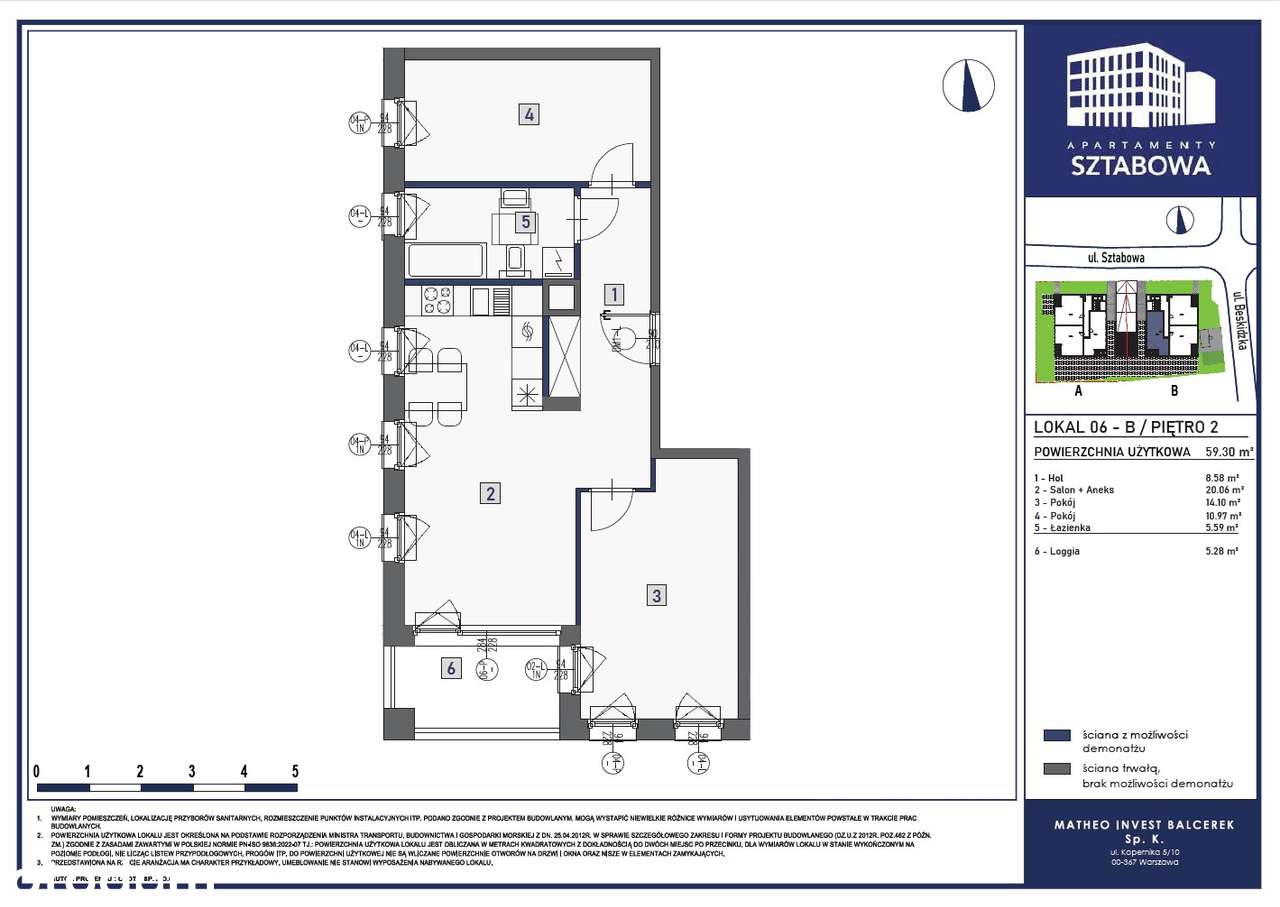 3-pokojowe mieszkanie 59m2 + loggia/budynek B