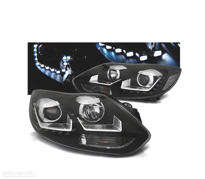 FARÓIS FRONTAIS FORD FOCUS 11-14 LUZ DIURNA FUNDO PRETO - 1