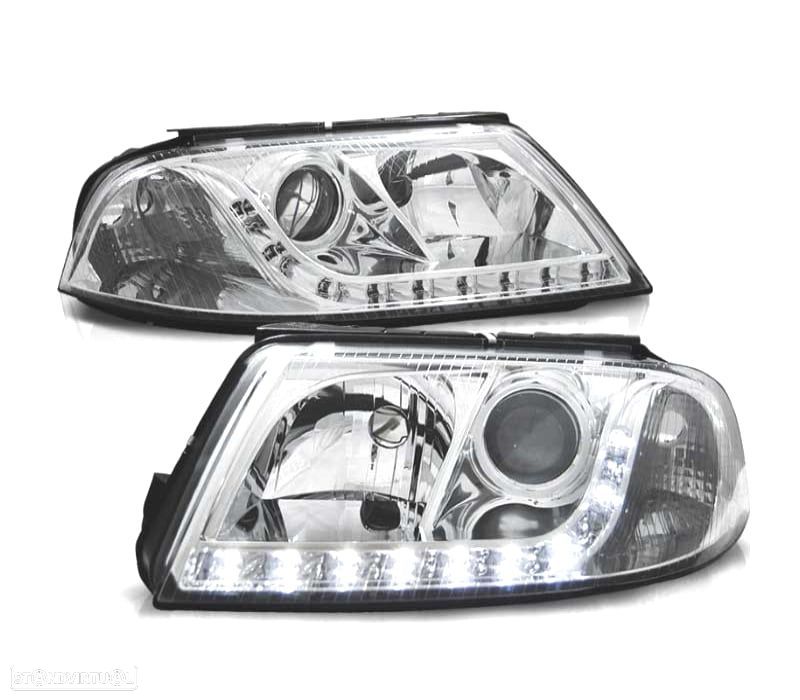 FARÓIS VOLKSWAGEN VW PASSAT 3BG 00-05 LUZ DIURNA FUNDO CROMADO - 1