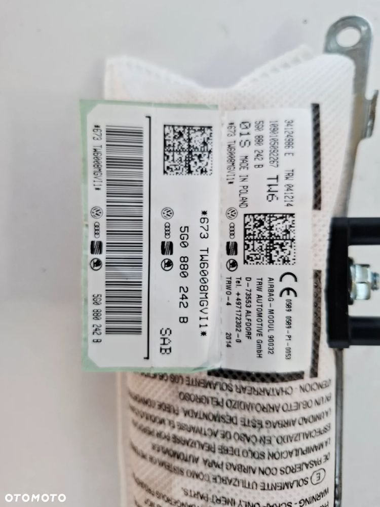 Poduszka Fotela Air-Bag Prawy Przód Prawa 5G0880242B Audi VW Seat Skoda - 4