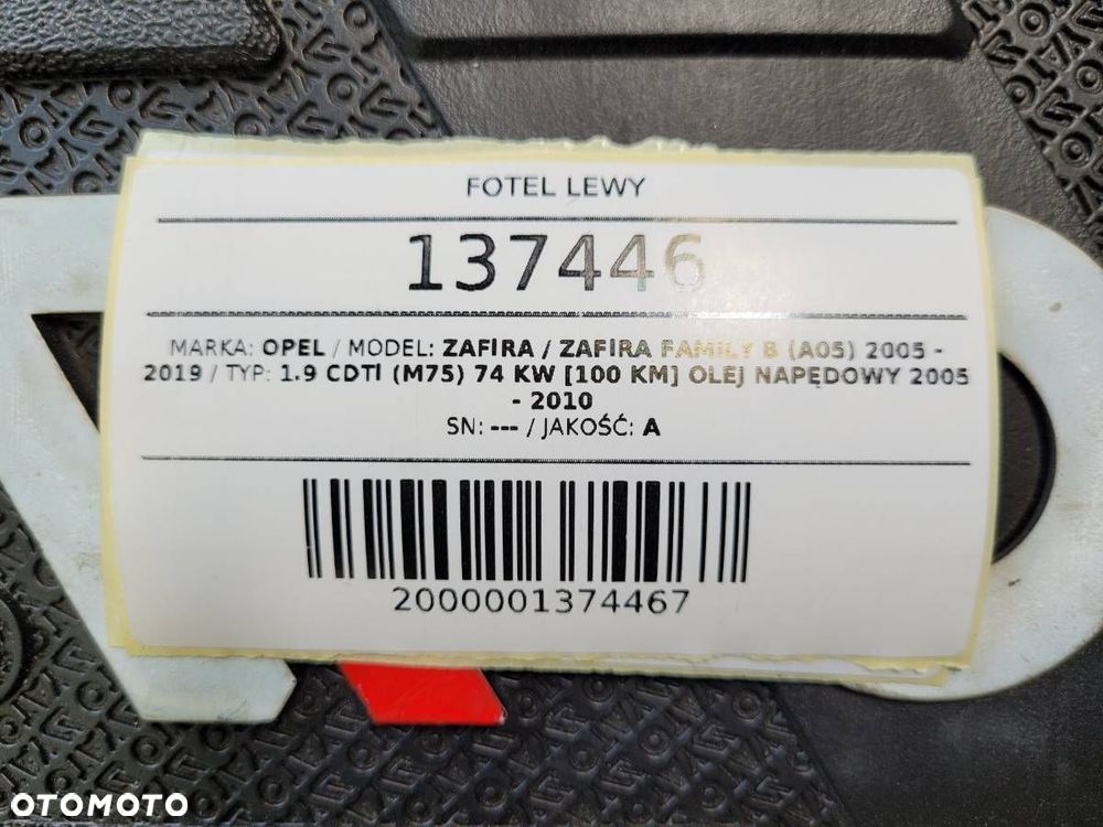 FOTEL PRZÓD PRZEDNI LEWY KIEROWCY PODŁOKIETNIK OPEL ZAFIRA B EU - 10