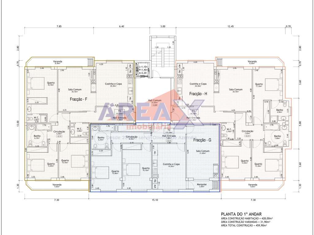 Fração H - T3 1º andar - varandas 15,95m2 - garagem 37,70m2 - Grande imagem: 2/6