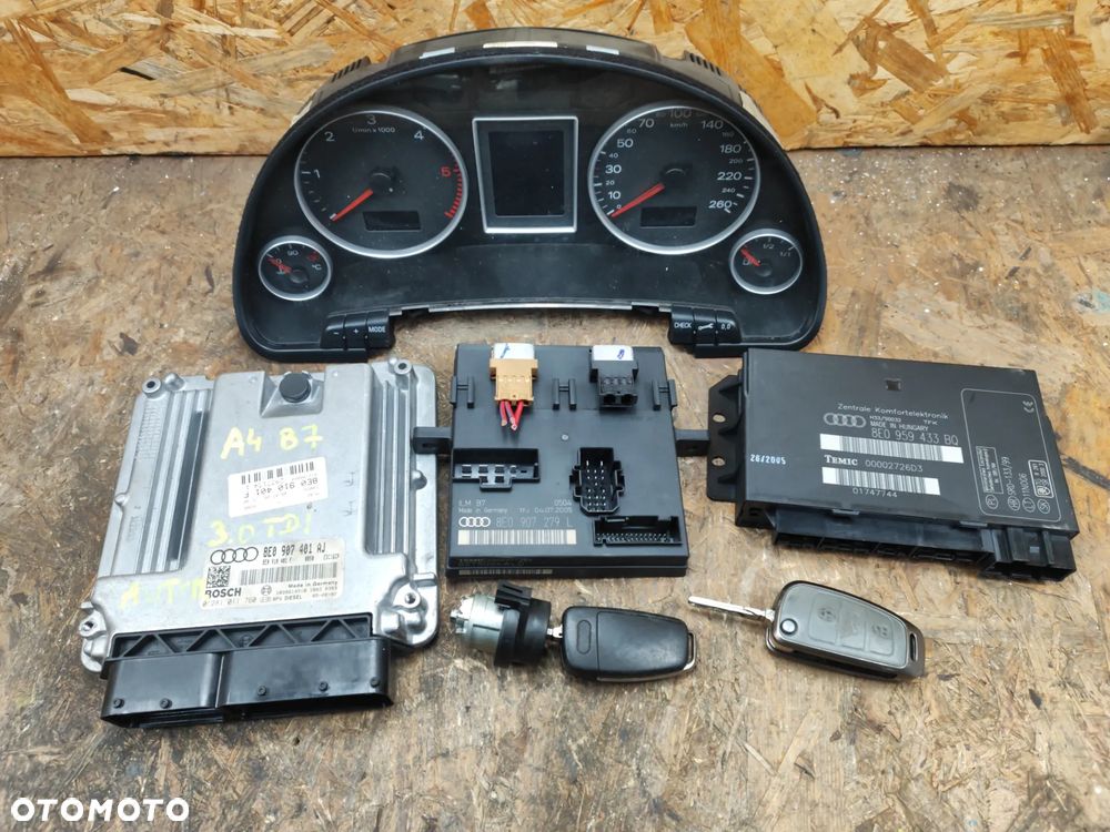 Zestaw startowy komputer sterownik silnika Bosch 0281011760 / 8E0907401AJ do Audi A4 B7 3.0 TDI BKN Automat licznik immobilizer stacyjka kluczyk moduł komfortu całość komplet z foto do odpalenia twojego auta - 1