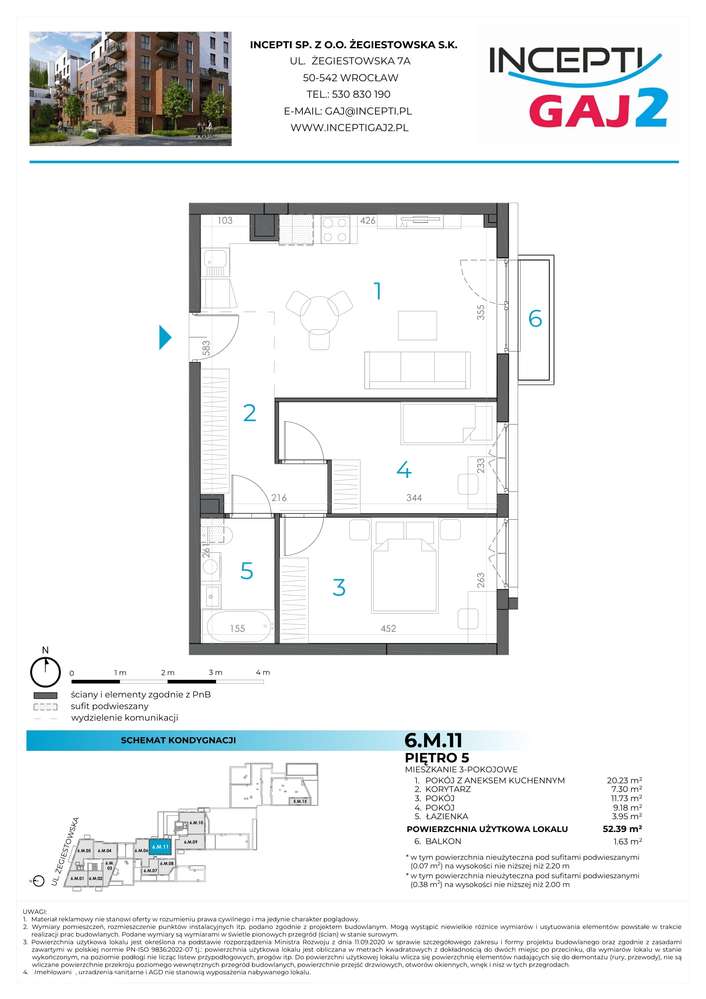 6.M.11 | 52,04 m² | 3 pokoje z balkonem| Krzyki- Gaj