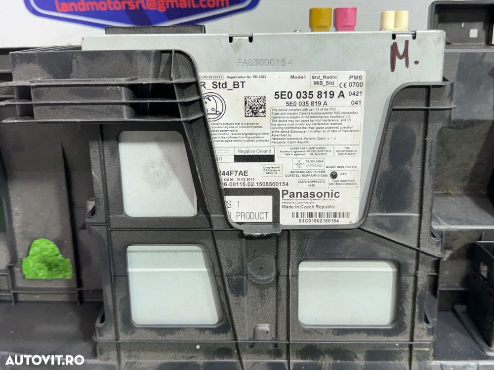 PANOU SIGURANTE (2 BUC.) / MODUL POMPA COMBUSTBIL / MODUL CAN GATEWAY / SIRENA ALARMA / CALCULATOR CONFORT BCM / RADIO CD SKODA OCTAVIA 3 SEDAN 1.4 BENZINA 2015 2013-2016 - 5