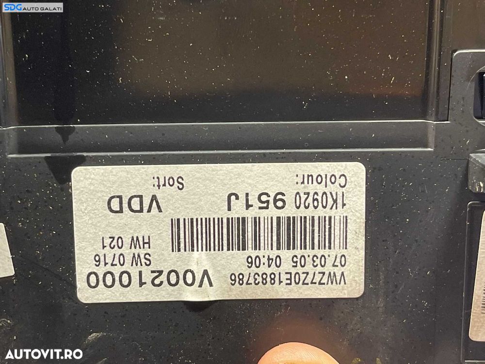 Ceas Ceasuri Bord cu Imobilizator Volkswagen Golf 5 Benzina 2004 - 2008 Cod 1K0290951J - 5