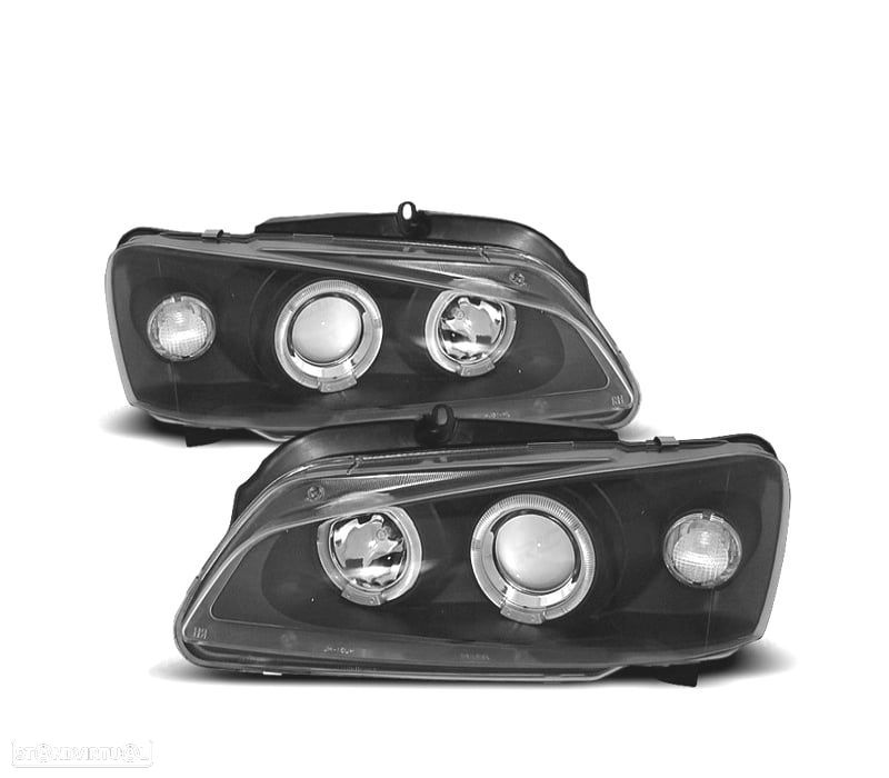 FARÓIS OPTICAS ANGEL EYES PARA PEUGEOT 106 96-03 FUNDO PRETO - 1