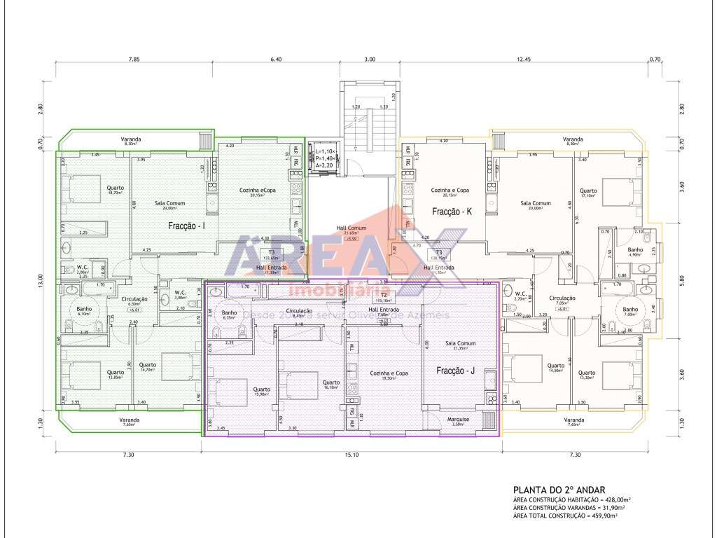 Fração K - T3 2º andar - varandas 15,95m2 - garagem 31,35m2 - Grande imagem: 2/6