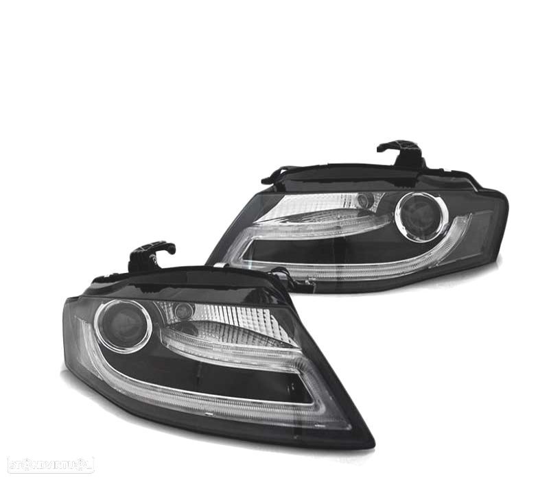 FARÓIS LED PARA AUDI A4 B8 08-11 XENON TRU DRL BLACK PRETO - 1