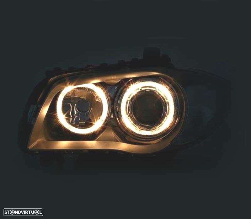 FARÓIS BMW SERIE 1 E87 E82 E88 04-11ANGEL EYES FUNDO PRETO - 2