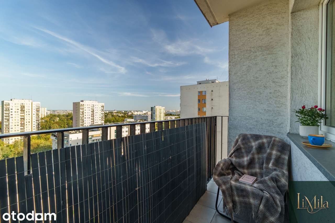 2 pokoje, Metro Wilanowska, balkon, panorama miasta, jasne i przytulne