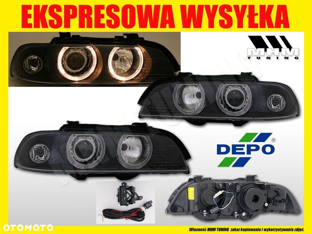 REFLEKTORY LAMPY PDZOD XENON D2S RINGI ANGEL TUNING BLACK BMW 5 E39 1995-03 - 2