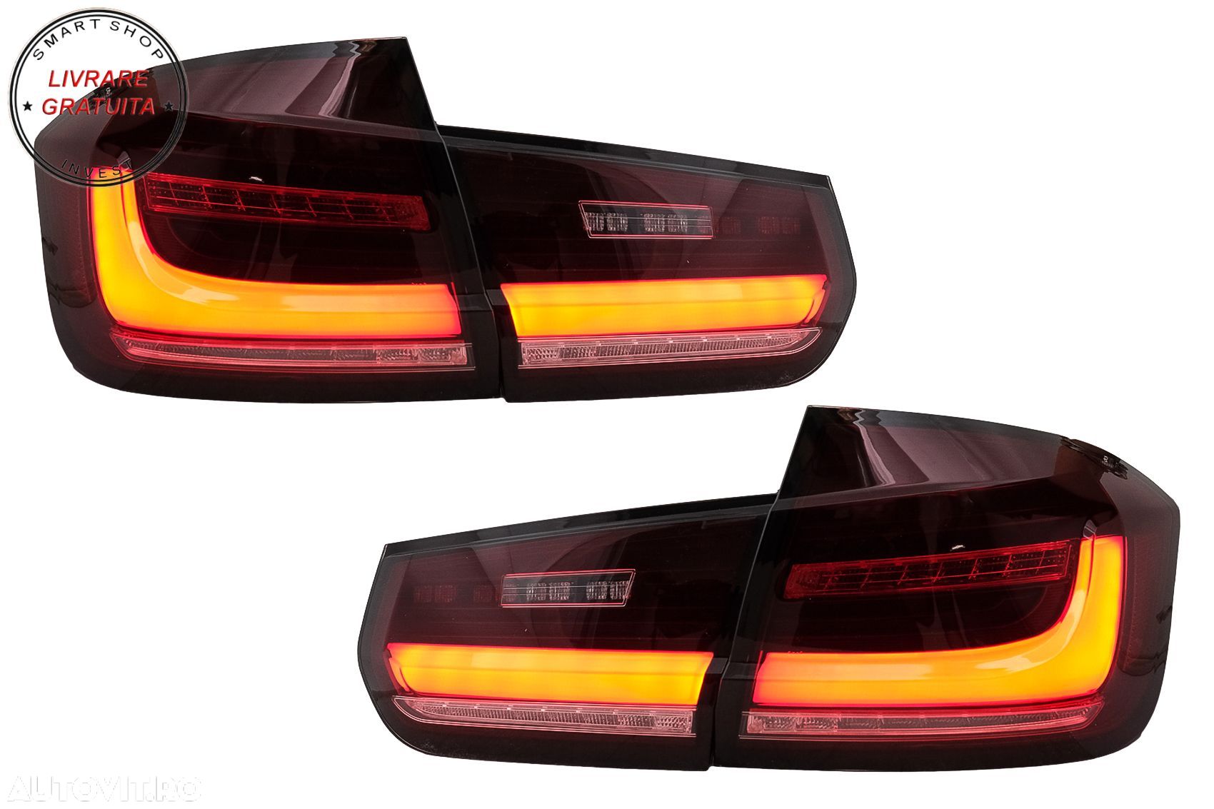 Stopuri LED BAR BMW Seria 3 F30 (2011-2019) Rosu Clar cu Semnal Dinamic Secvential- livrare gratuita - 1