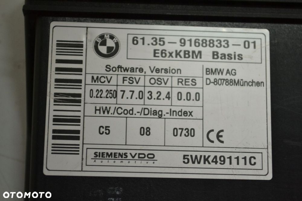 BMW 5 E60 E61 MODUŁ NADWOZIA STEROWNIK KOMFORTU KBM BASIS 9168833 5WK49111C - 4