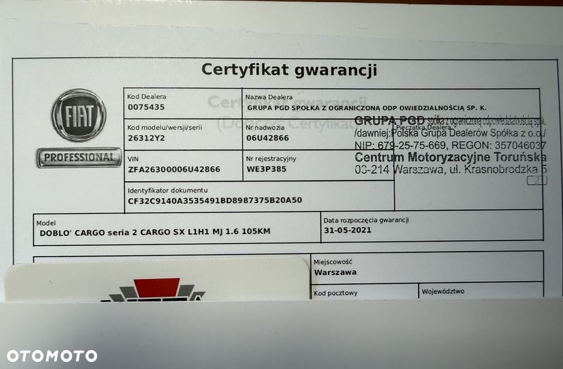 Fiat DOBLO VAN VAT-1 Homologacja cięż. DMC: 2145kg Ładowność 706kg MOCNY SILNIK 1.6 MultiJet, 105KM Emisja Euro-6, Skrzynia biegów 6-cio stopniowa! ORYGINALNA ZABUDOWA PAKI, BOCZNE DRZWI PRZESUWNE, RADIO FABRYCZNE, Hak 1300kg, PODGRZEWANE FOTELE Z REG. I PODŁOKIETNIKIEM, BAGAŻNIK DACHOWY ORYGINALNY FIAT, PARKTRONIKI, ALARM.. - 15