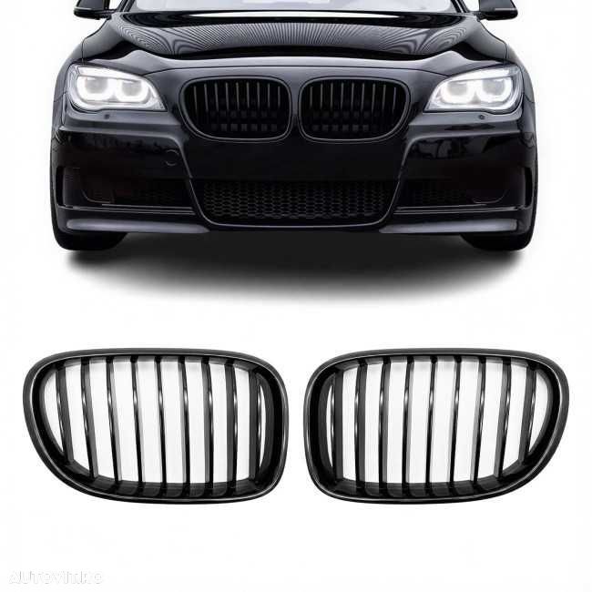 Grile Bara Fata Nari Simple BMW Seria 7 F01 F02 F03 F04, Negru Lucios - 1