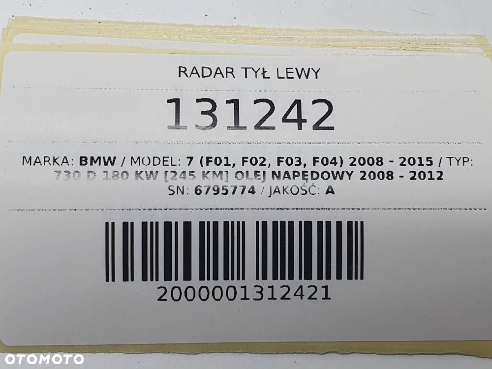 RADAR TYŁ LEWY CZUJNIK SENSOR MARTWEGO POLA BMW 7 F01 F02 6795774 - 5