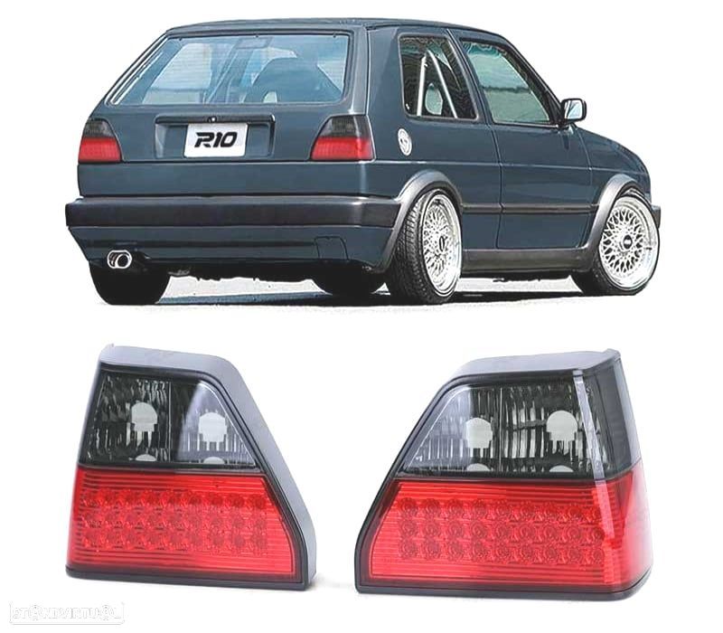 FAROLINS TRASEIROS LED PARA VOLKSWAGEN VW GOLF 2 83-91 RED SMOKED VERMELHO FUMADO ESCURECIDO - 1