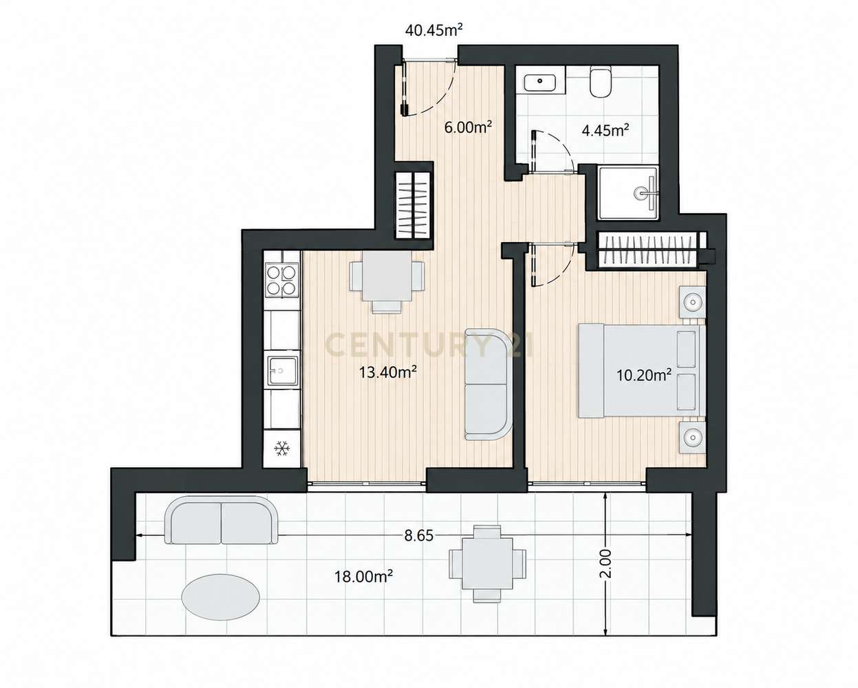 Apartamento T1 novo - Grande imagem: 3/4
