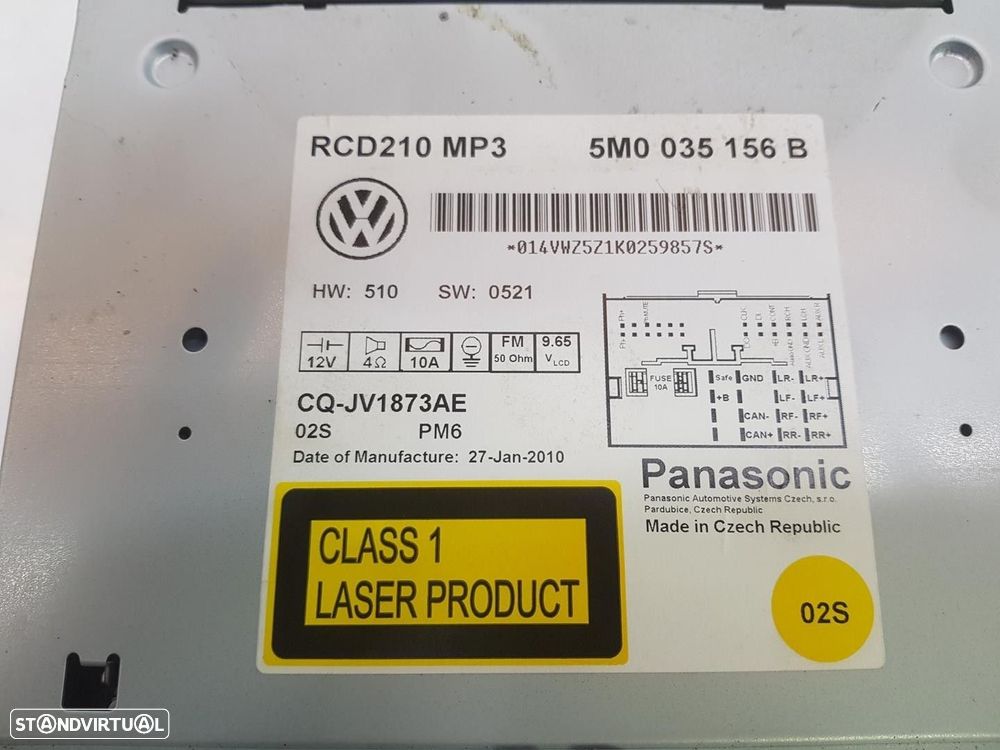 SISTEMA AUDIO / RADIO CD VOLKSWAGEN POLO 2010 -5M0035156B - 1