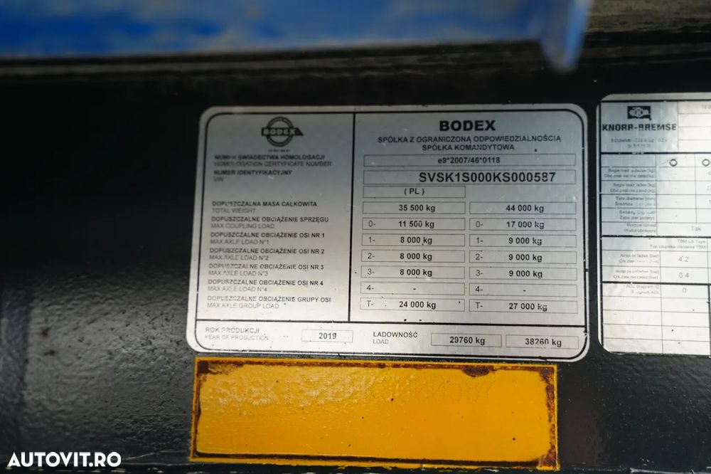 Bodex BASCULĂ  31 m3 / ALUMINIU / AXĂ RIDICATĂ / SAF / JANTE DIN ALIAJ / - 20