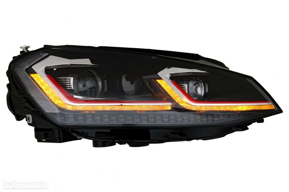 Faróis frontais full Led com pisca dinâmico e welcome light para VW Golf 7 12-17 Look 7,5 com risca vermelha - 17