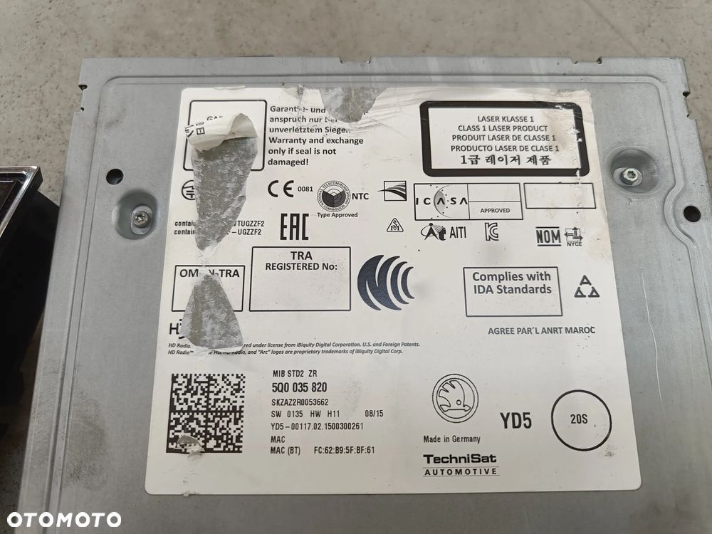 Radio Skoda Fabia 3 III Wyświetlacz Jednostka Czytnik 5Q0035820 6V0919604 - 6