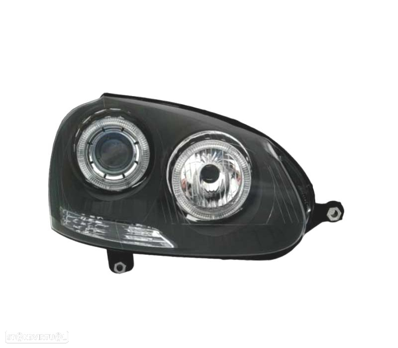 FARÓIS FRENTE ANGEL EYES PARA VOLKSWAGEN VW GOLF V 5 FUNDO PRETO - 3