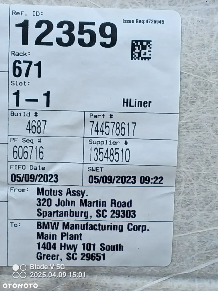 Podsufitka BMW X5 G05 X7 G07 M-pakiet - 8