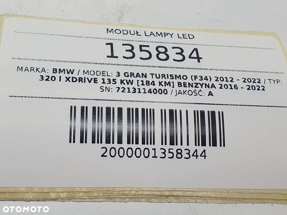 MODUŁ LAMPY LED JEŻ 7213114000 BMW 3 GT F34 ORYGINAŁ - 4