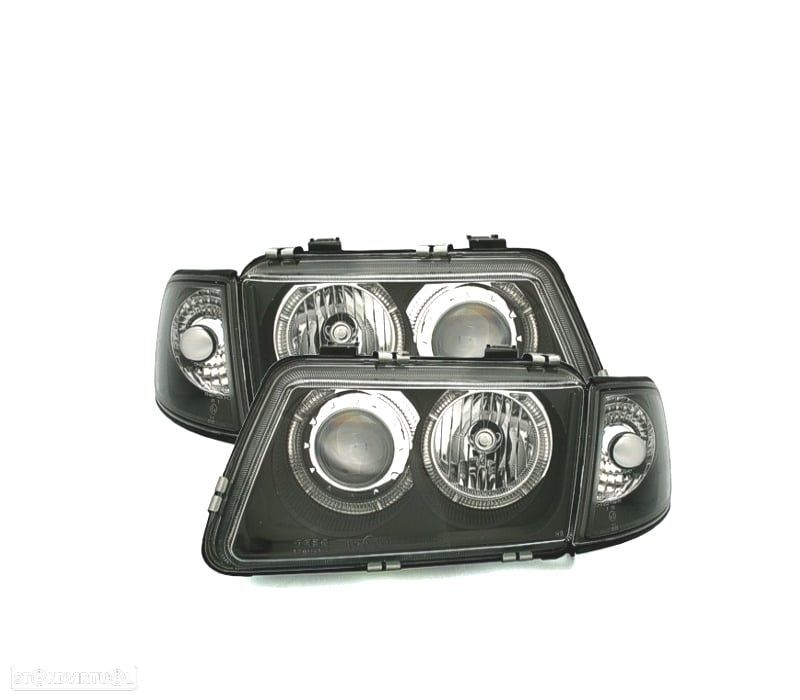 FARÓIS ANGEL EYES PARA AUDI A3 8L 96-00 FUNDO PRETO - 1