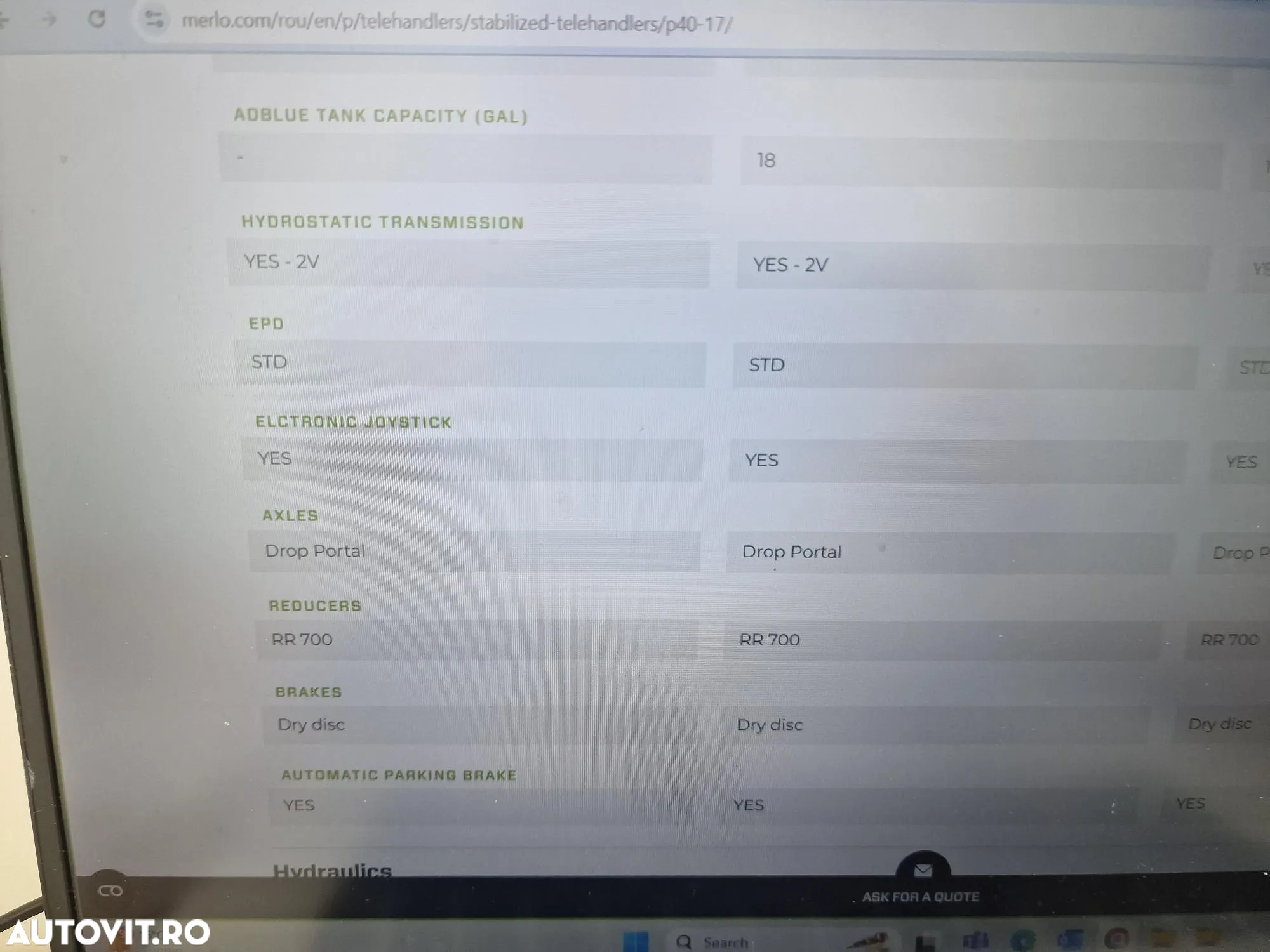 Merlo P40.17, inaltime ridicare 17m, ridica 4 tone primul tronson, Aer cond, garantie 1 an, posibilitate leasing 5 ani, produs in ITALIA, cale fata, cupa 1mc, furci PROMOTIE 103900 EUR+Tva - 34