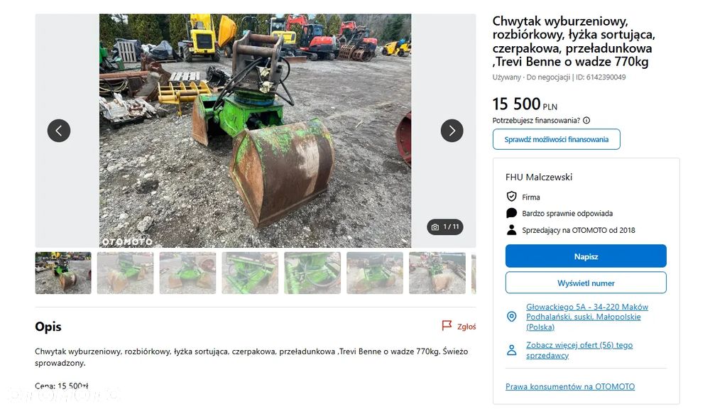 Chwytak 5cio palczasty, Szczęka Kleszcze Wyburzeniowe Kruszarka fi80mm. - 3