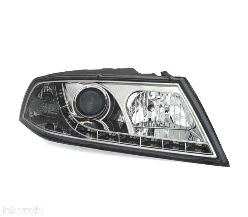 FARÓIS FRONTAIS SKODA OCTAVIA 05-08 LUZ DIURNA LED FUNDO CROMADO - 2