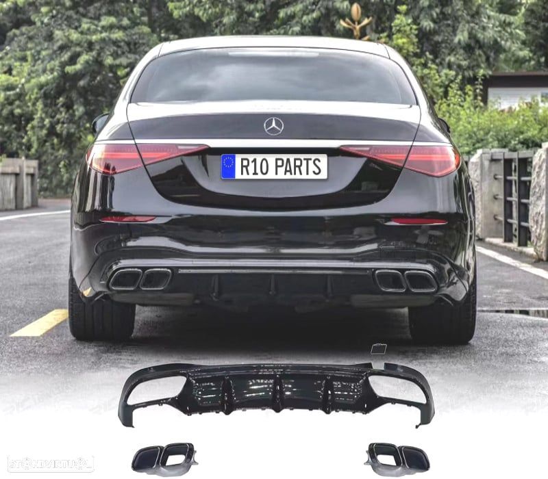 DIFUSOR MERCEDES CLASSE S W223 21-24 LOOK AMG S63 PRETO BRILHANTE + PONTEIRAS DE ESCAPE - 1
