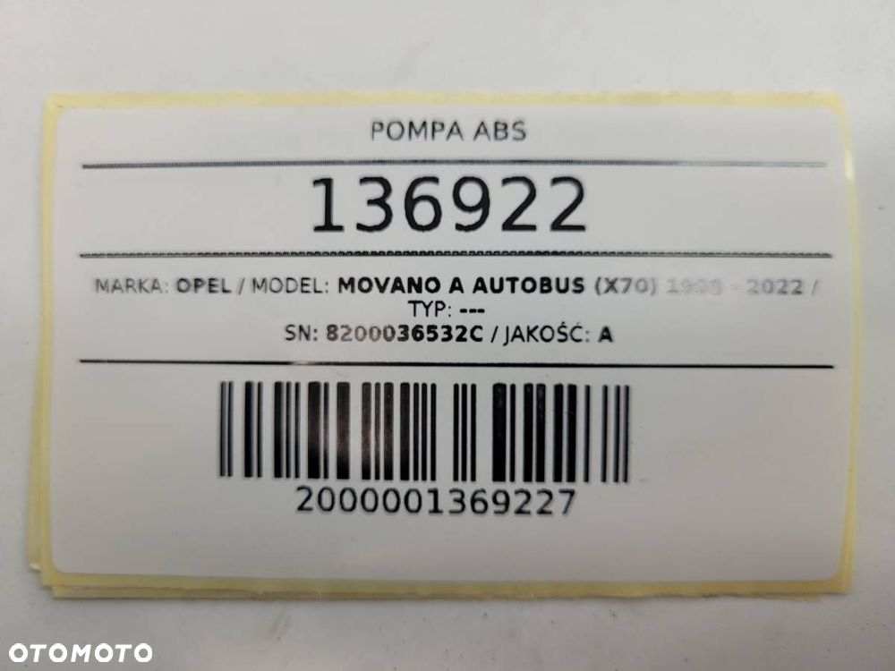 POMPA ABS HAMULCOWA OPEL MOVANO A 8200036532C EUROPA - 8