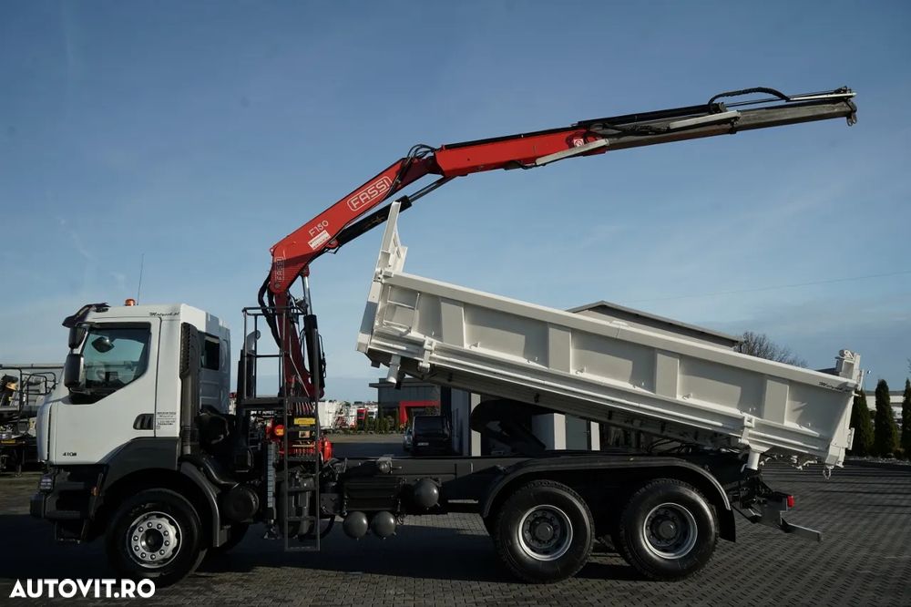 Renault KERAX 410 / 6x4 / BASCULĂ + HDS FASSI F150 / platformă hidroizolatoare / BORDMATIC / anvelope 100% / graifer - 2
