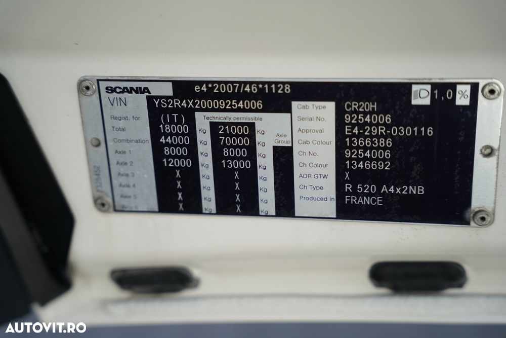 Scania R 520 / V8 / SISTEM HIDRAULIC / RETARDER / I-PARK COOL / FULL AIRMATIC / EURO 6 - 37