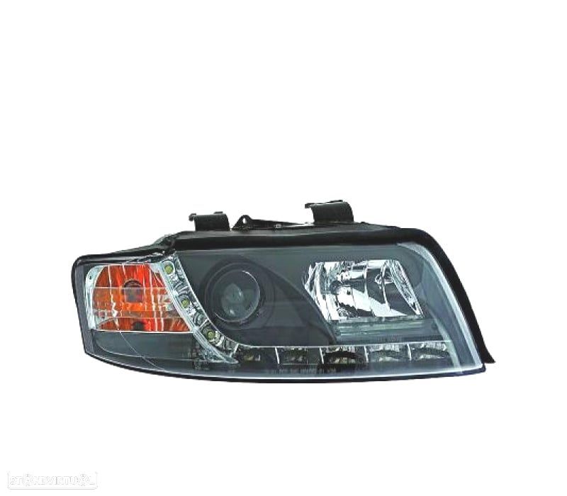 FARÓIS FRONTAIS LUZ DIURNA AUDI A4 BERLINA AVANT 00-04 FUNDO PRETO - 1