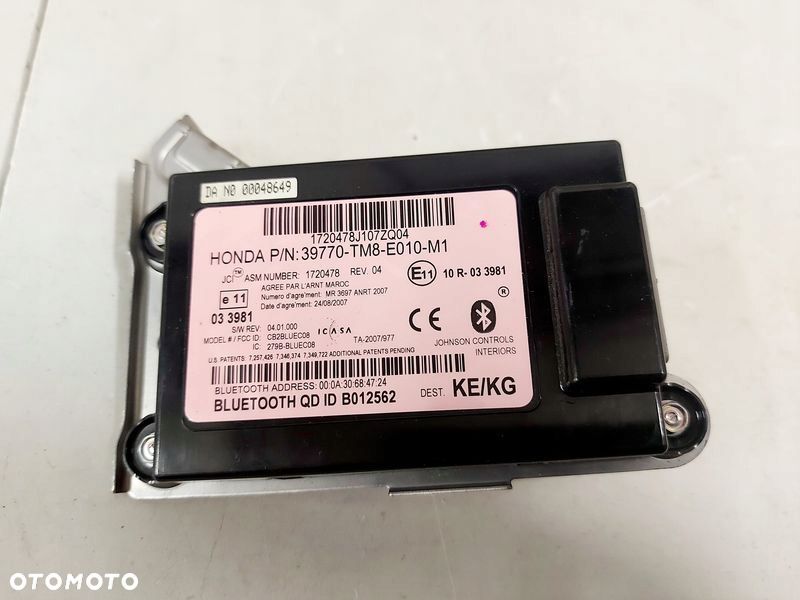 honda insight 2 ii moduł sterownik bluetooth 39770-tm8-e010-m1 - 1