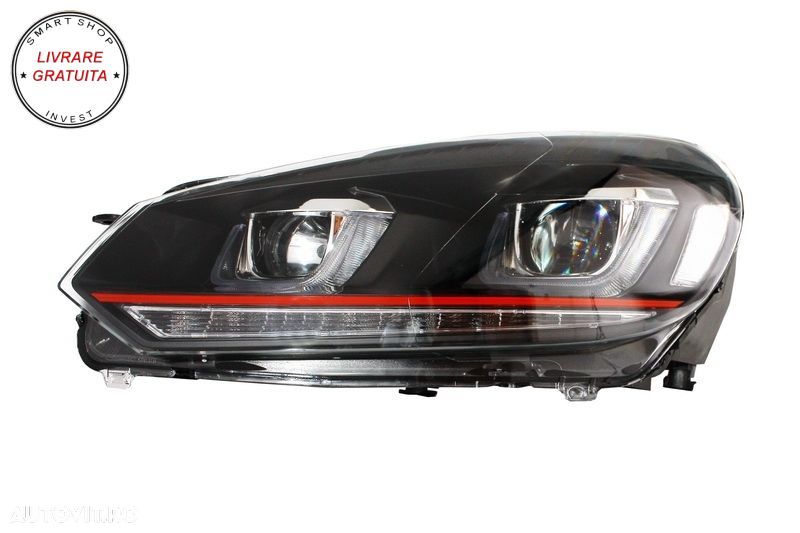 Bara Fata cu Faruri LED U Design cu Strip Rosu semnal dinamic VW Golf VI 6 (2008-2- livrare gratuita - 7